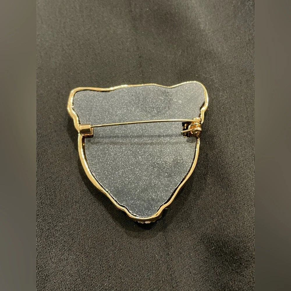Gold and Black Leopard Face Brooch